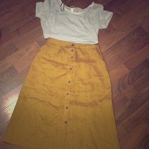 Yellow button-down midi skirt